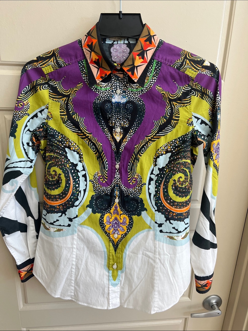 ETRO Patterned Long Sleeve Button-Up top vtg Cotton Purple | Size: M | US6, IT42 - Picture 3 of 7